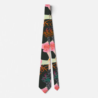 Elegant Pink and Black Floral Pattern Tie Krawatte