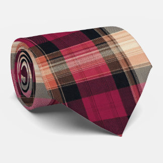 Elegant Pink and Brown Plaid Gingham Pattern Krawatte