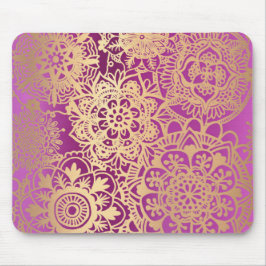 Elegant Pink and Gold Floral Mandala Pattern Mousepad