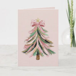 Elegant Pink and Green Brushstroke Christmas Tree Karte
