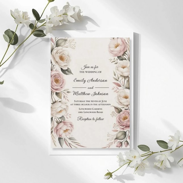 Elegant Pink and Ivory Floral Wedding Invitation Einladung (Von Creator hochgeladen)