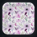 Elegant Pink and Purple Flower Pattern Pappteller<br><div class="desc">Watercolor pattern of pink and purple flowers with green leaves on a white background. The floral design is delicate and charming,  creating a soft,  artistic feel.</div>