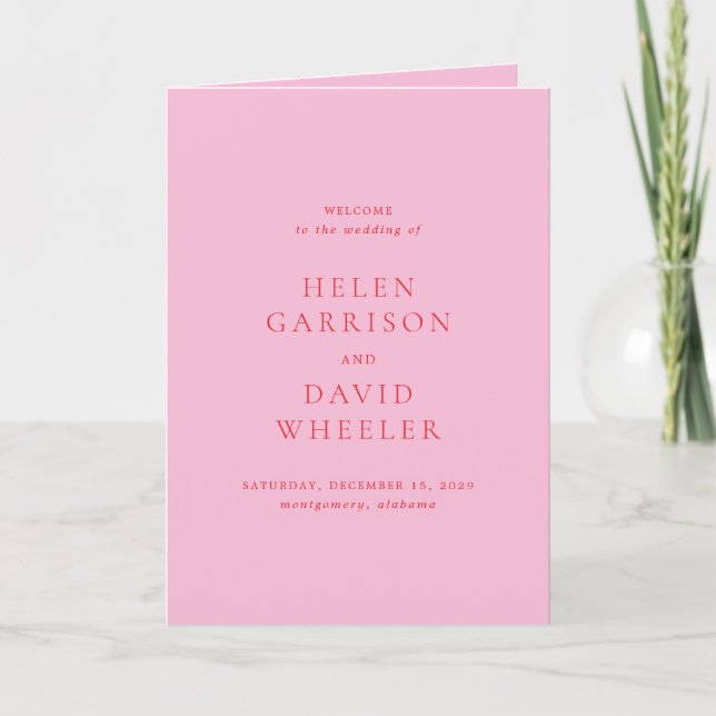 Elegant Pink and Red Classic Wedding Programm (Vorderseite)