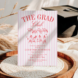Elegant Pink and Red Grad Club Graduation Einladung