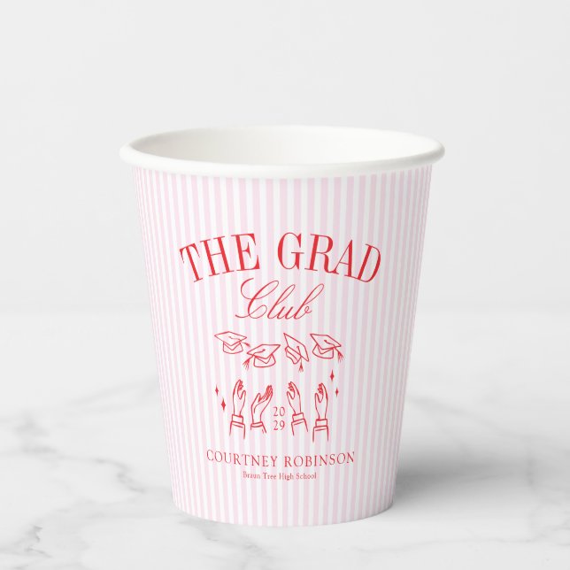 Elegant Pink and Red Grad Club Graduation Pappbecher (Vorderseite)
