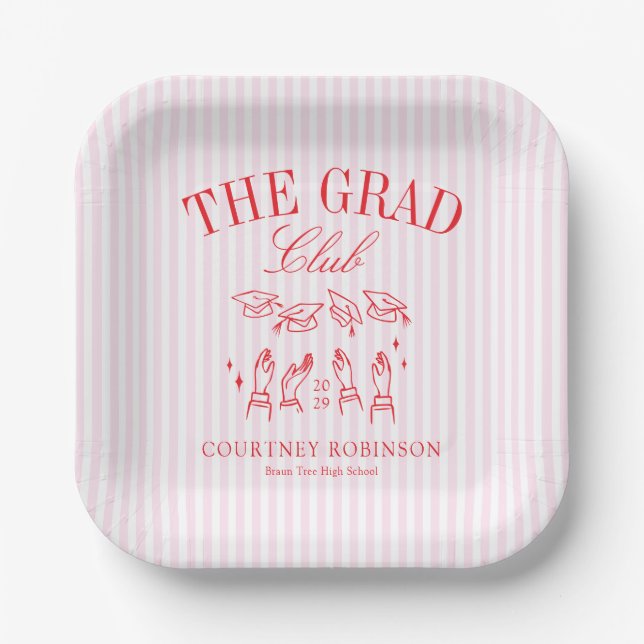 Elegant Pink and Red Grad Club Graduation Pappteller (Vorderseite)