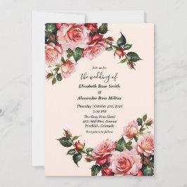Elegant pink and red roses floral wedding einladung