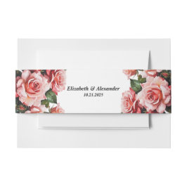 Elegant pink and red roses floral wedding einladungsbanderole