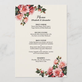 Elegant pink and red roses floral wedding menükarte