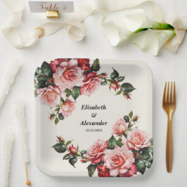 Elegant pink and red roses floral wedding  pappteller
