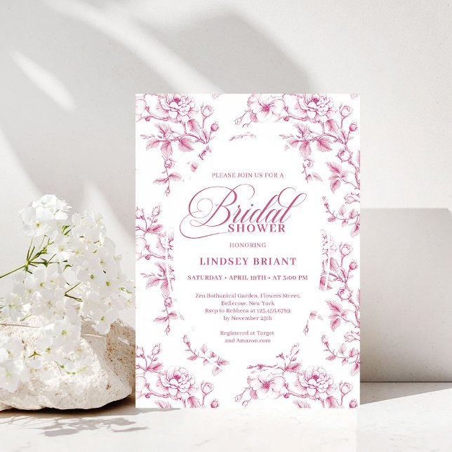Elegant Pink and White Rose Pattern Bridal Shower  Einladung (Elegant Pink and White Rose Pattern Bridal Shower Invite)