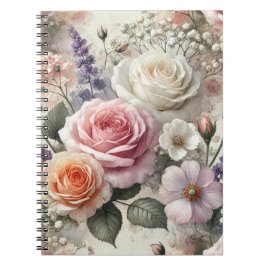 Elegant Pink and White Rose Pattern Spiral Noteboo Notizblock