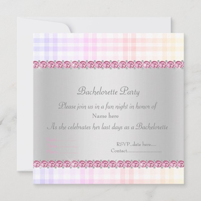 ELEGANT PINK BACHELORETTE Tartan New Diamonds Einladung (Vorderseite)