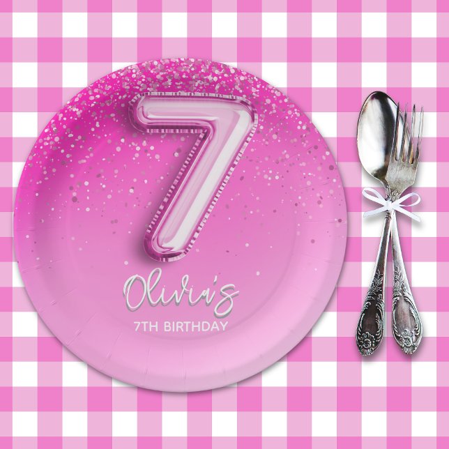Elegant Pink Balloon Numbers 7th Birthday for Girl Pappteller (Von Creator hochgeladen)