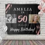 Elegant Pink Black 50th Birthday 2 Photo Backdrop Wandteppich<br><div class="desc">Elegant Pink Watercolor Black 50th Birthday Party 2 Photo Backdrop. Use the tapestries as a backdrop for the 50th birthday party. Add your photos - old photo and new photo. Personalize name,  date and age.</div>