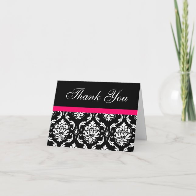 Elegant Pink Black Damask Wedding Danke Notizen (Vorderseite)