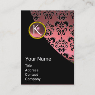 ELEGANT PINK BLACK GOLD DAMASK GEMSTONE MONOGRAMM VISITENKARTE