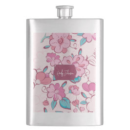 Elegant Pink Blossom Custom Name Floral Design Flachmann