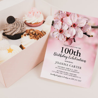 Elegant Pink Blossom Floral | 100. Geburtstag Einladung