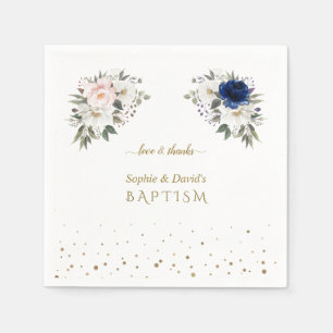 Elegant Pink Blue White Blume Twins Taufe Serviette