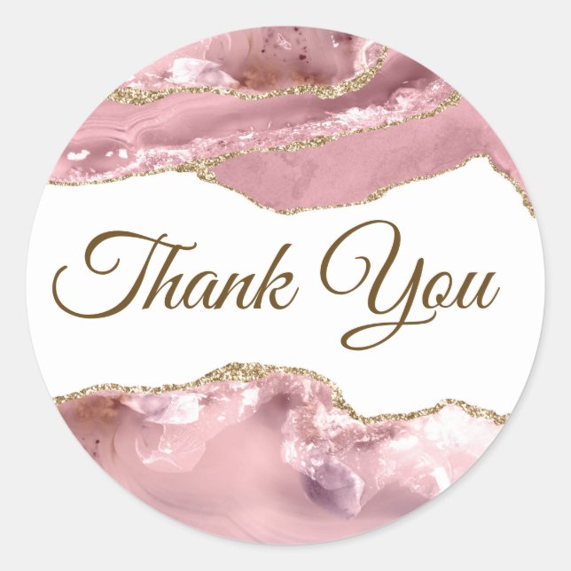 Elegant Pink Blush Agate Vielen Dank Runder Aufkleber (Vorderseite)