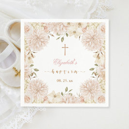 Elegant Pink Boho Floral Taufen Paper Napkin Serviette