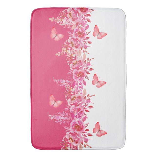 Elegant Pink Botanical Bath Mat  Badematte (Vorderseite Vertikal)