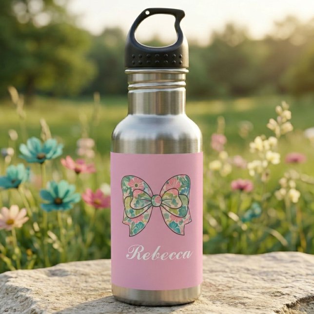 Elegant Pink Bow and Custom Name  Edelstahlflasche (Von Creator hochgeladen)