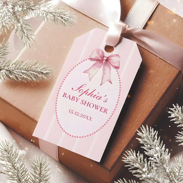 Elegant Pink Bow Baby Shower Geschenkanhänger (Von Creator hochgeladen)