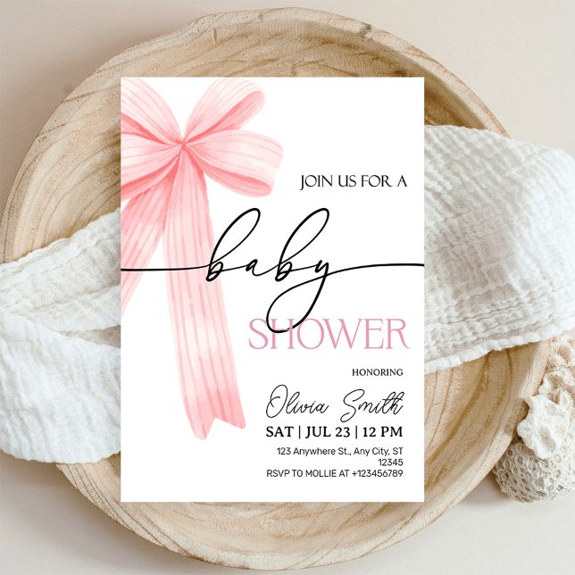 Elegant Pink Bow Baby Shower Invitation (Créateur téléchargé)