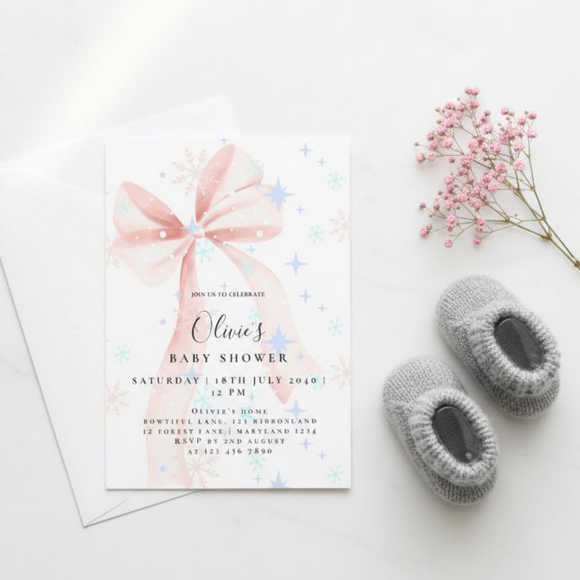 Elegant Pink Bow Baby Shower Invitation Einladung (Von Creator hochgeladen)