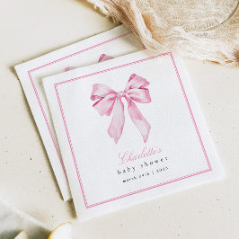 Elegant Pink Bow Baby Shower  Serviette