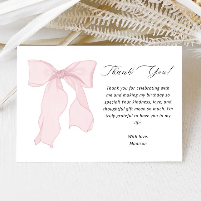 Elegant Pink Bow Birthday Dankeskarte (Von Creator hochgeladen)