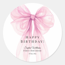 Elegant Pink Bow Birthday Stickers