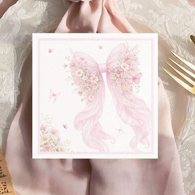Elegant Pink Bow Butterfly Baby Shower Serviette (Von Creator hochgeladen)