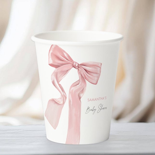 Elegant Pink Bow Coquette Babydusche Pappbecher (Von Creator hochgeladen)