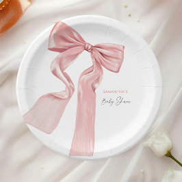 Elegant Pink Bow Coquette Babydusche Pappteller