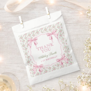 Elegant Pink Bow Coquette Geburtstag Vielen Dank Geschenktütchen