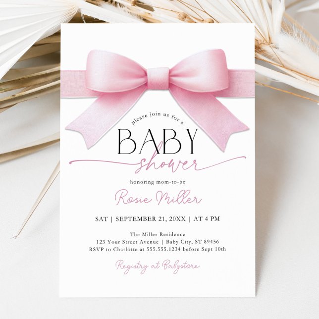 Elegant Pink Bow Coquette Girl Baby Shower Einladung (Von Creator hochgeladen)