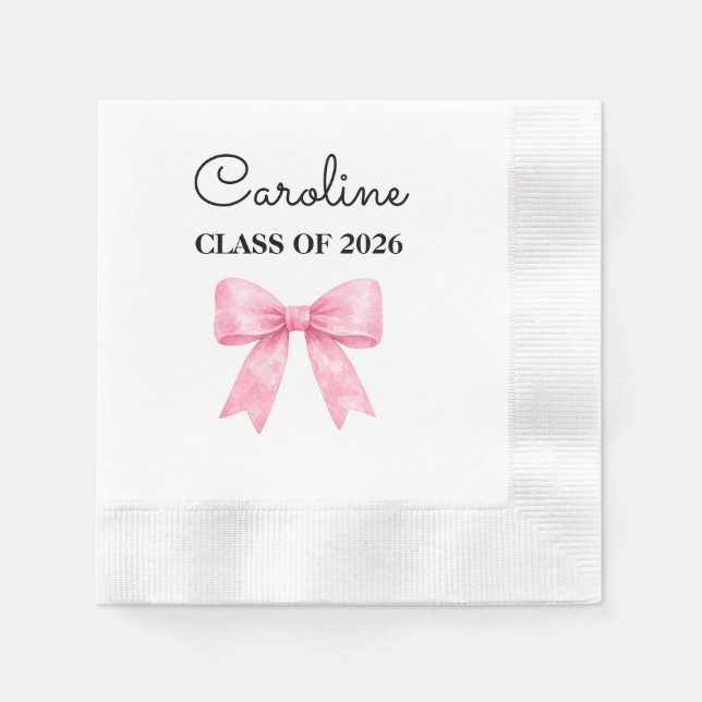 Elegant Pink Bow Custom Graduate Name Serviette (Vorderseite)