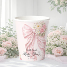 Elegant Pink Bow Floral Coquette Bridal Shower Pappbecher