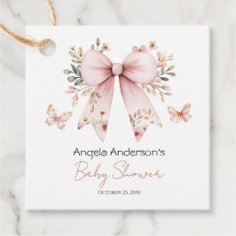 Elegant Pink Bow Girl Baby Shower Geschenkanhänger
