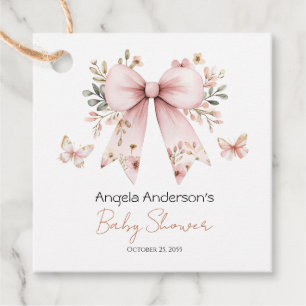 Elegant Pink Bow Girl Baby Shower Geschenkanhänger