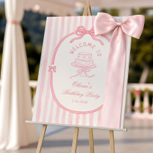 Elegant Pink Bow Girl Birthday Welcome