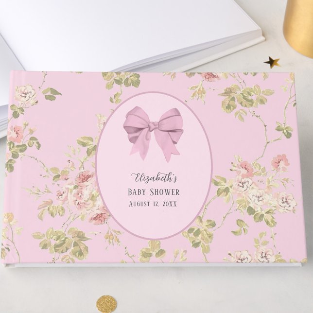 Elegant Pink Bow It's a Girl Floral Baby Shower  Gästebuch (Von Creator hochgeladen)
