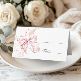 Elegant Pink Bow Pearls Floral Table Platzkarte