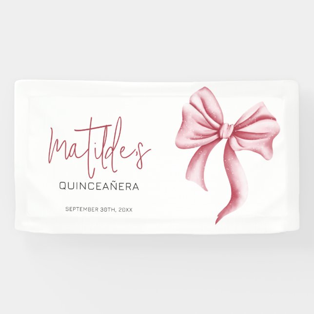 Elegant Pink Bow Quinceanera Banner (Horizontal)