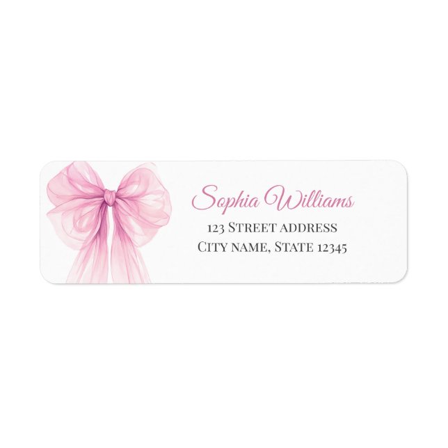 Elegant Pink Bow Return Address Labels (Vorne)