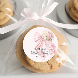 Elegant Pink Bow Romantic Bridal Shower Runder Aufkleber