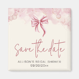 Elegant Pink Bow Save the Date Bridal Shower Magnet